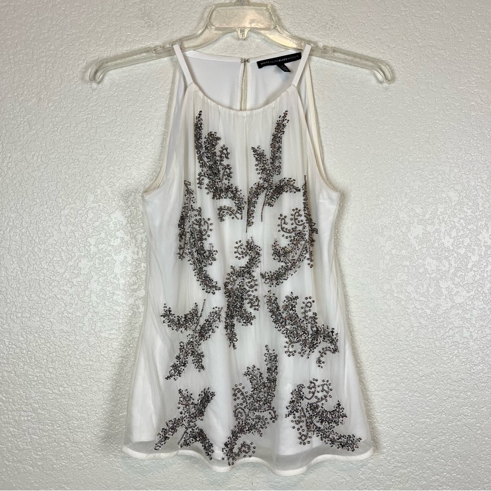 White House Black Market Ivory Beaded Sleeveless Career Top size Small